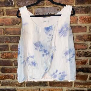 Angela Baby Pink Blue Floral Tulip 100% Silk Blouse Women's Size Medium